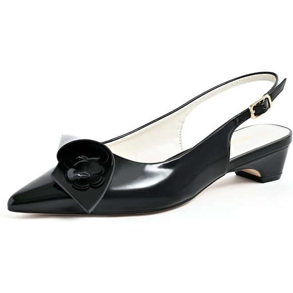 Sicare Slingback Heels Pumps Synthetic Black Women Flower Block Heel Dress Shoes - Picture 1 of 12